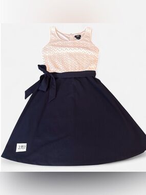 DKNY White Lace Bodice Navy A-Line Dress with Side Bow